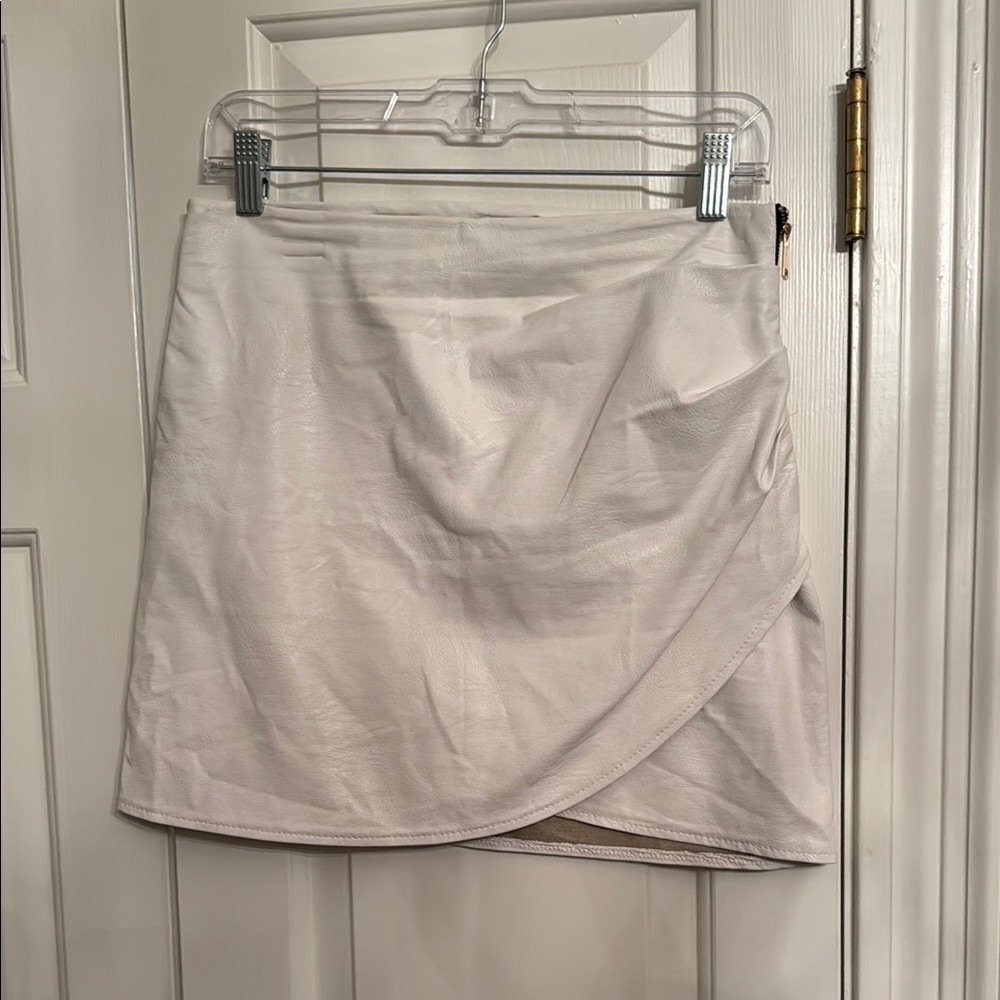 Cream Mini "leather" Wrap Skirt
